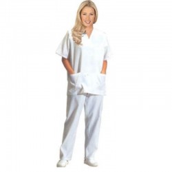 Pijama laboral blanco unisex cuello pico compuesto de chaqueta y pantalón.... 2