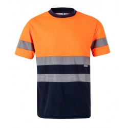 Camiseta bicolor Azul Marino y Naranja Flúor 305506