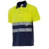 Polo alta visibilidad manga corta 173 amarillo flúor azul marino,  VELILLA 1