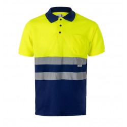 Polo alta visibilidad manga corta 173 amarillo flúor azul marino,  VELILLA 2