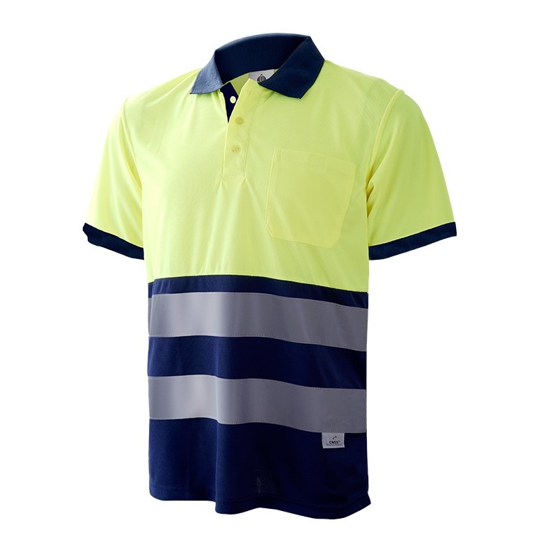 Polo alta visibilidad manga corta 1201 amarillo flúor azul marino, CHINTEX