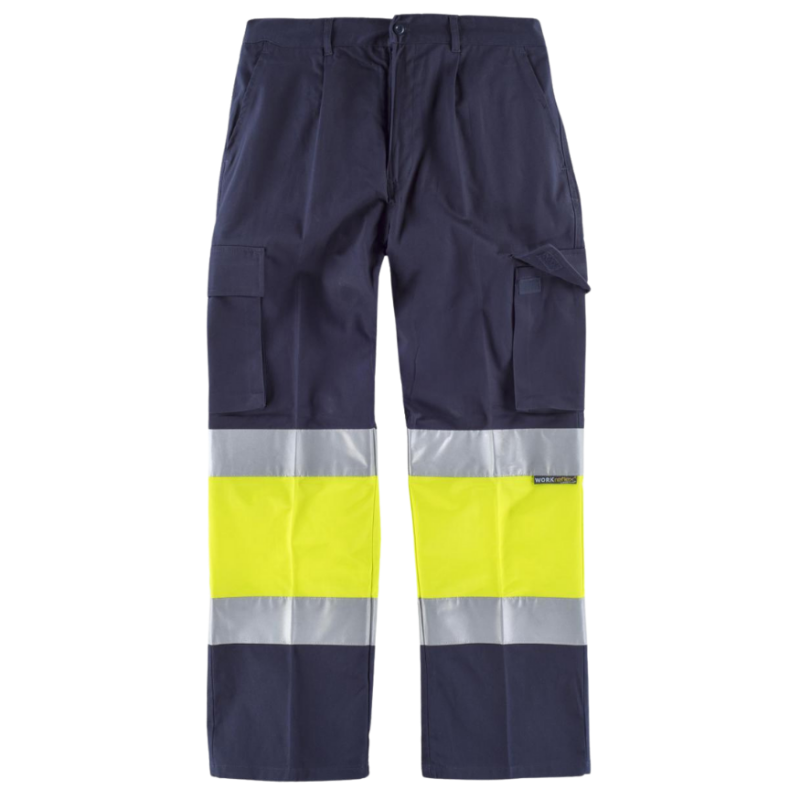 Pantalón laboral color azul marino y amarillo, ref. C4019, WORKTEAM