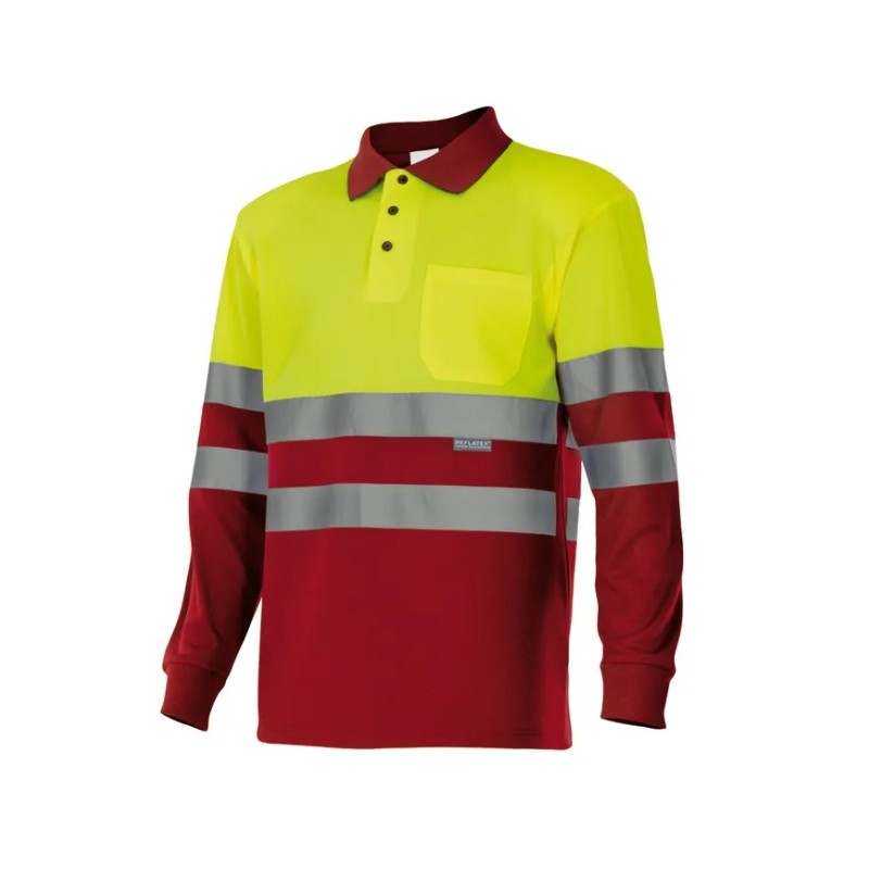 Polo alta visibilidad manga larga rojo amarillo flúor Ref. 175, VELILLA