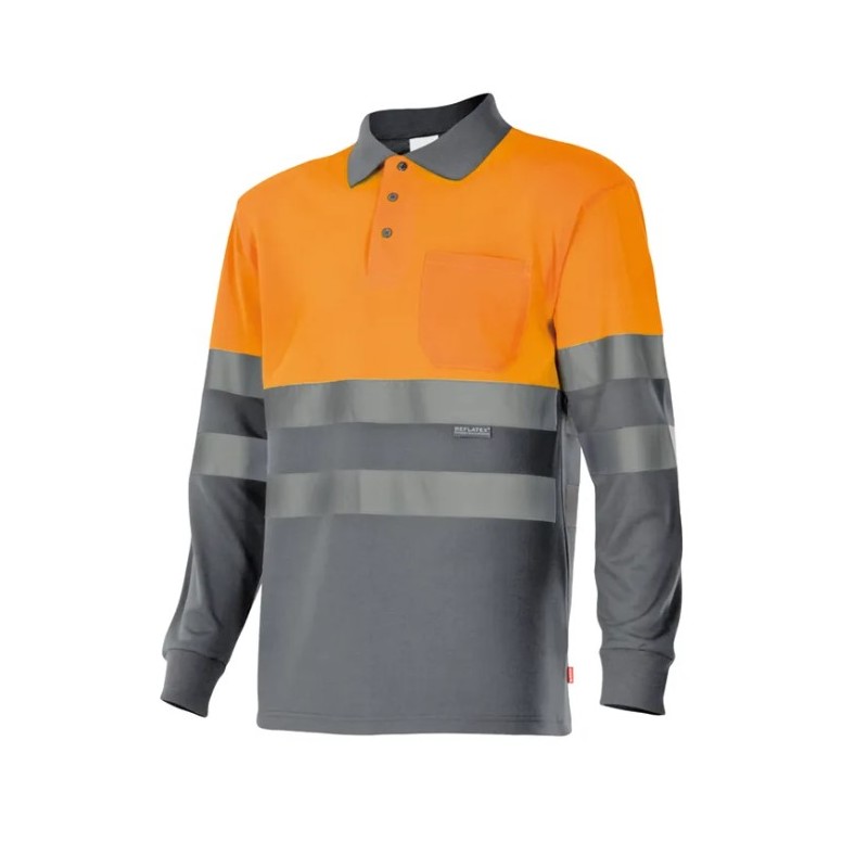 Polo alta visibilidad manga larga gris naranja flúor Ref. 175, VELILLA