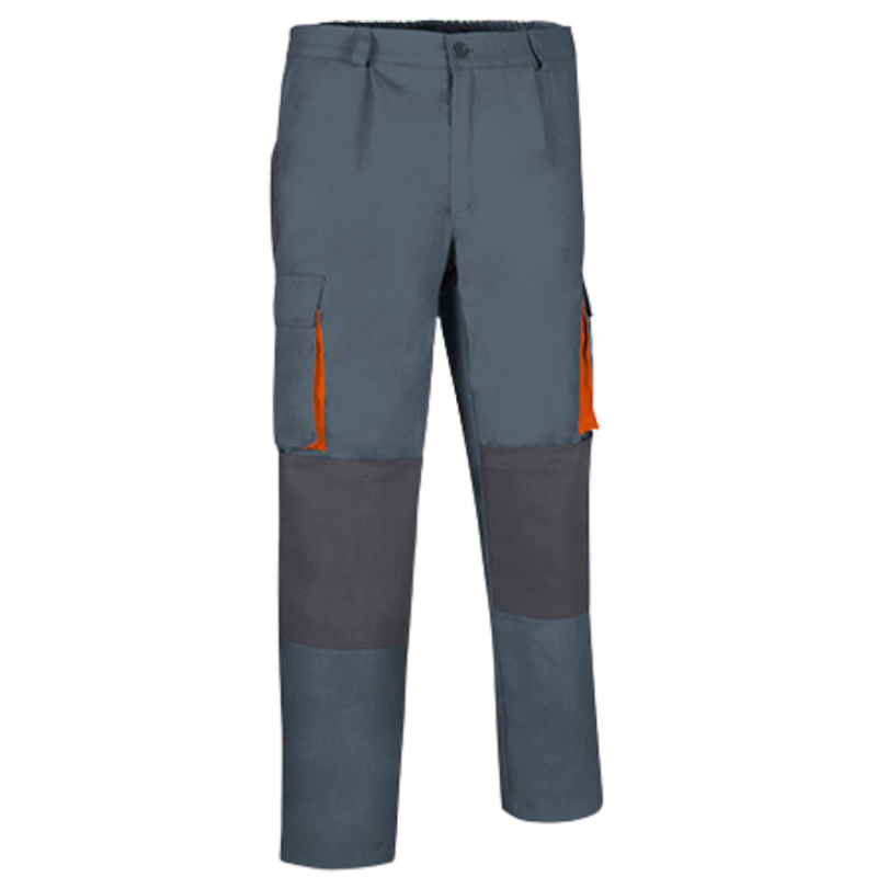 Pantalón laboral multibolsillos bicolor gris y naranja, DARKO