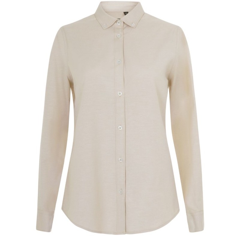 Camisa Oxford Stretch Beige Manga Larga para Mujer| Velilla 405005S