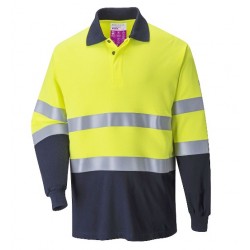 Polo multirriesgo alta visibilidad FR74 amarillo flúor / azúl marino, PORTWEST