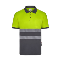 Polo alta visibilidad manga corta bicolor gris amarillo flúor, ref. 305533,...