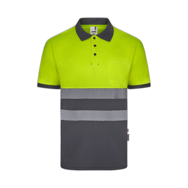 Polo alta visibilidad manga corta bicolor gris amarillo flúor, ref. 305533,...