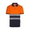 Polo poliéster reciclado alta visibilidad manga corta navy naranja flúor, ref. 305533, VELILLA 1