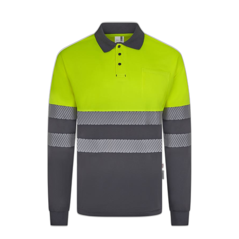 Polo alta visibilidad manga larga bicolor gris amarillo flúor, ref. 305535,...
