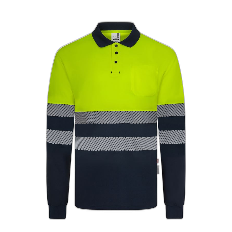 Polo alta visibilidad manga larga bicolor navy amarillo flúor, ref. 305535,...