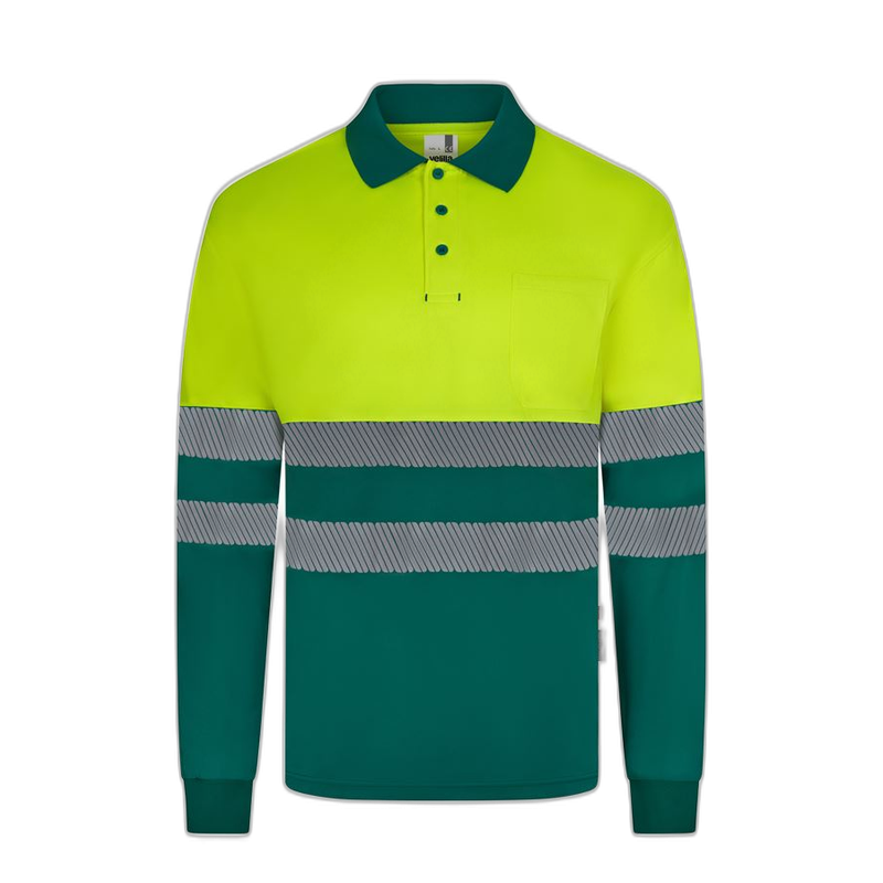 Polo alta visibilidad manga larga bicolor verde amarillo flúor, ref. 305535,...