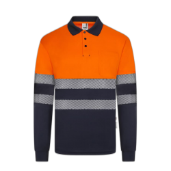 Polo alta visibilidad manga larga bicolor navy naranja flúor, ref. 305535,...