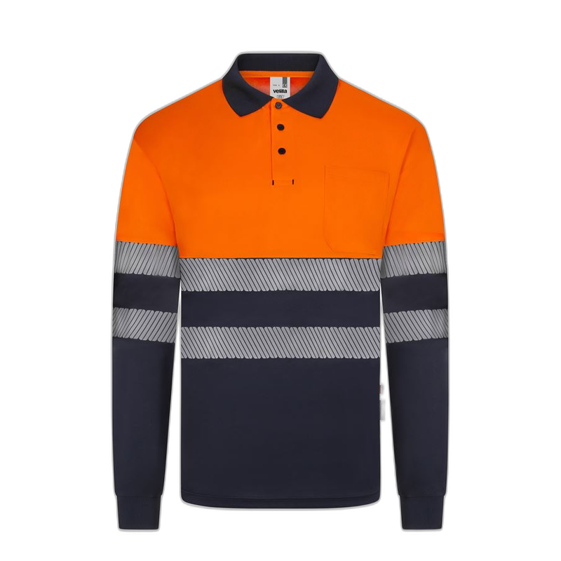 Polo alta visibilidad manga larga bicolor navy naranja flúor, ref. 305535,...