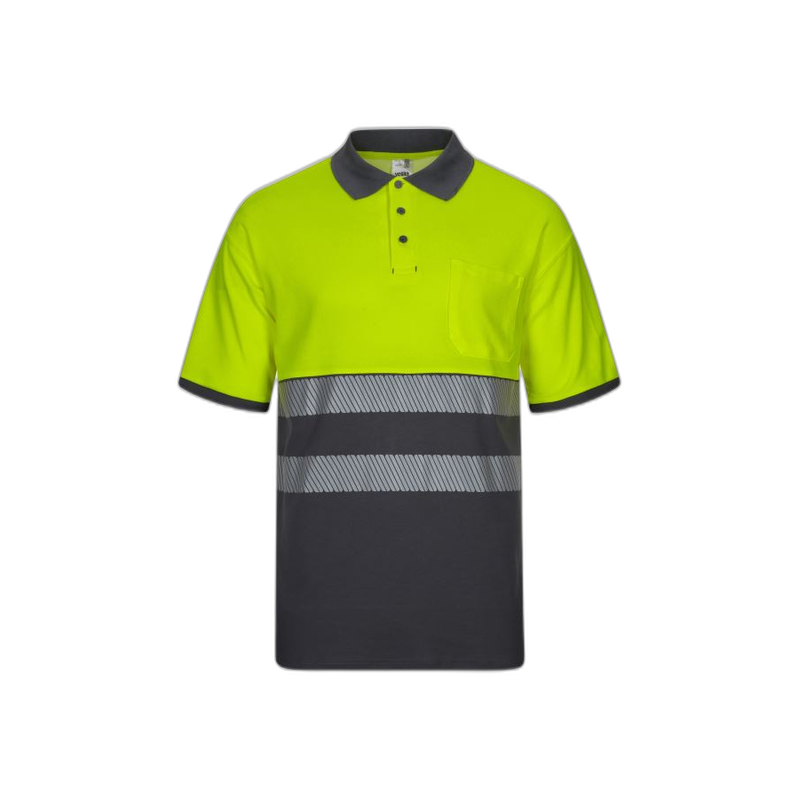 Polo alta visibilidad manga corta bicolor gris amarillo flúor, ref. 305523,...