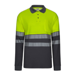 Polo alta visibilidad manga larga bicolor gris amarillo flúor, ref. 305525,...