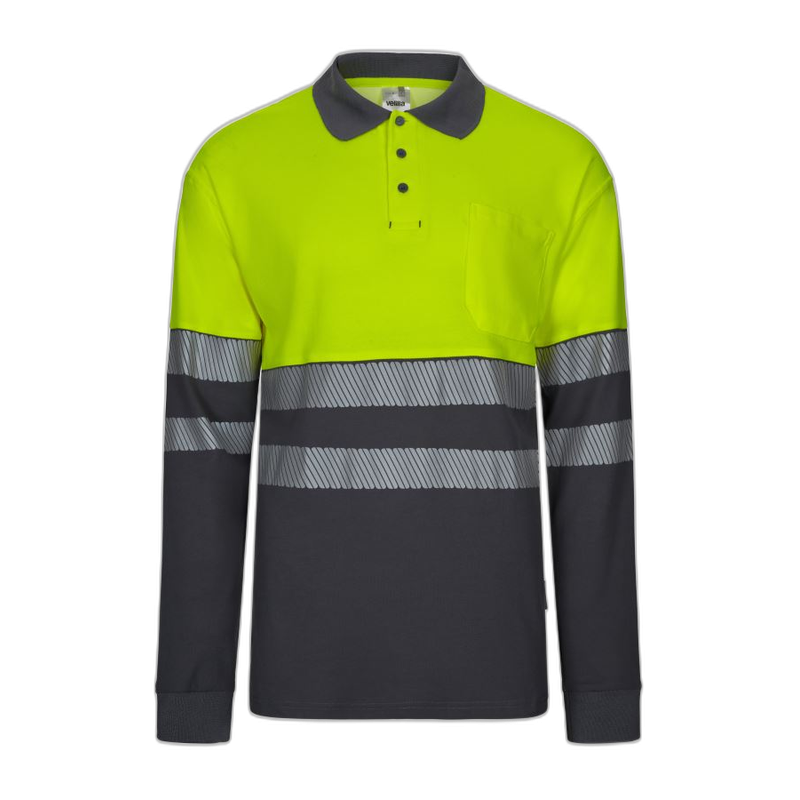 Polo alta visibilidad manga larga bicolor gris amarillo flúor, ref. 305525,...