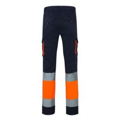 Pantalón stretch bicolor multibolsillos AZUL NAVY/NARANJA FLÚOR
