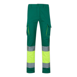 Pantalón 100% algodón bicolor multibolsillos VERDE/AMARILLO FLÚOR