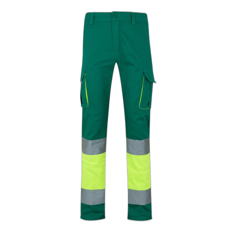 Pantalón 100% algodón bicolor multibolsillos VERDE/AMARILLO FLÚOR