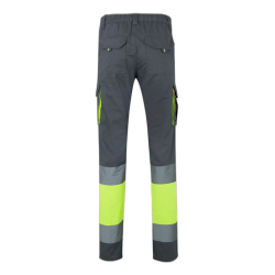 Pantalón 100% algodón bicolor multibolsillos GRIS/AMARILLO FLÚOR 2