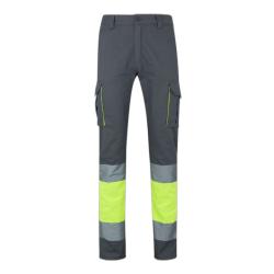 Pantalón 100% algodón bicolor multibolsillos GRIS/AMARILLO FLÚOR