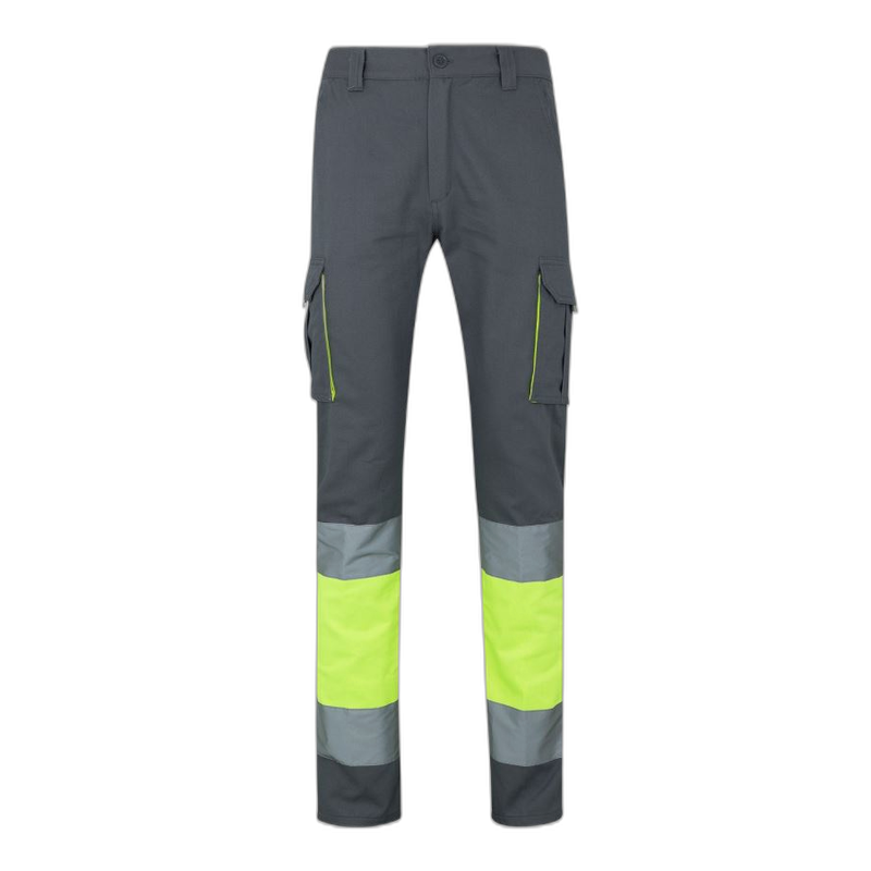 Pantalón 100% algodón bicolor multibolsillos GRIS/AMARILLO FLÚOR