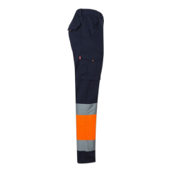 Pantalón 100% algodón bicolor multibolsillos AZUL NAVY/NARANJA FLÚOR 3