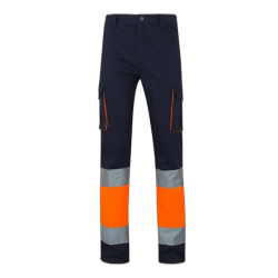 Pantalón 100% algodón bicolor multibolsillos AZUL NAVY/NARANJA FLÚOR