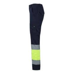 Pantalón 100% algodón bicolor multibolsillos AZUL NAVY/AMARILLO FLÚOR 4