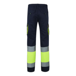 Pantalón 100% algodón bicolor multibolsillos AZUL NAVY/AMARILLO FLÚOR