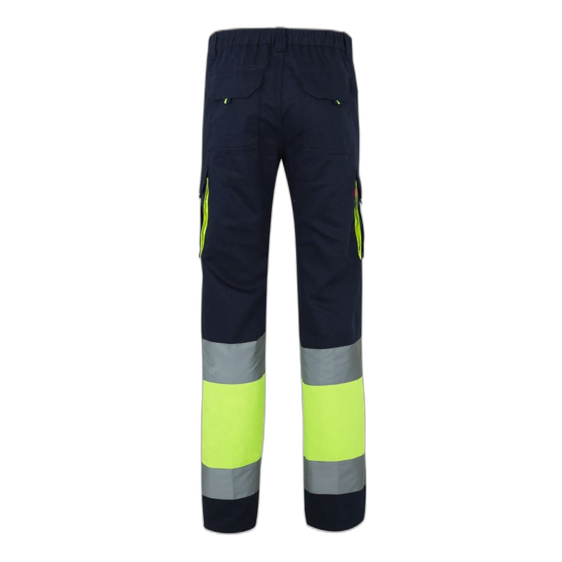 Pantalón 100% algodón bicolor multibolsillos AZUL NAVY/AMARILLO FLÚOR