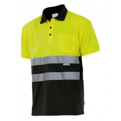 Polo de manga corta alta visibilidad color Amarillo flúor/negro, ref. 173_00/20, Velilla