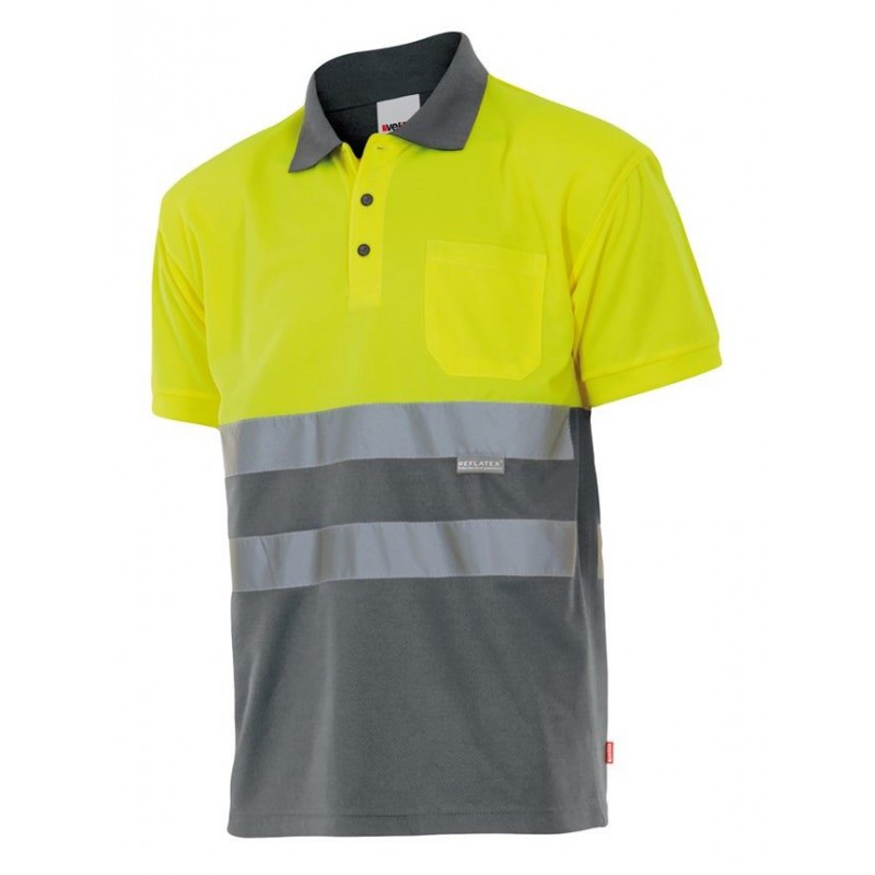 Polo de manga corta alta visibilidad color Amarillo flúor/gris, ref. 173_08/20, Velilla