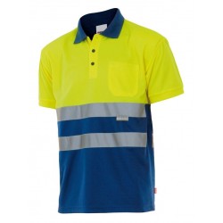 Polo de manga corta alta visibilidad color Amarillo flúor/azulina, ref. 173_09/20, Velilla