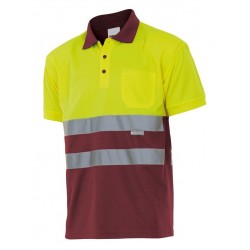 Polo de manga corta alta visibilidad color Amarillo flúor/granate, ref. 173_18/20, Velilla