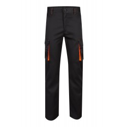Pantalón de trabajo stretch, refuerzo trasero, color Negro/naranja, ref. 103008S_00/19, Velilla