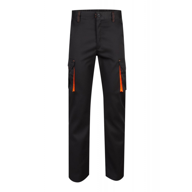 Pantalón de trabajo stretch, refuerzo trasero, color Negro/naranja, ref. 103008S_00/19, Velilla