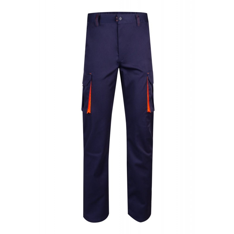 Pantalón de trabajo stretch, refuerzo trasero, color Naranja flúor/navy, ref. 103008S_01/19, Velilla