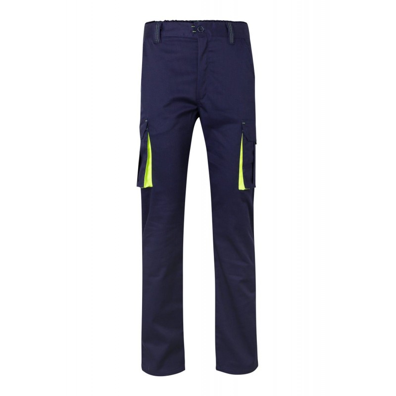 Pantalón de trabajo stretch, refuerzo trasero, color Amarillo flúor/navy, ref. 103008S_01/20, Velilla
