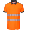 Polo manga corta alta visibilidad naranja flúor negro, ref. T180, PORTWEST 1