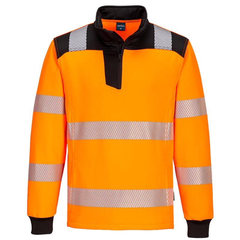 Sudadera de alta visibilidad con cremallera 1/4 Naranja flúor/negro, ref:...