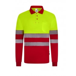 Polo poliéster reciclado alta visibilidad manga larga rojo amarillo flúor,...