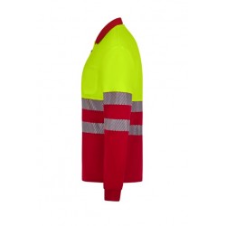 Polo poliéster reciclado alta visibilidad manga larga rojo amarillo flúor,... 3