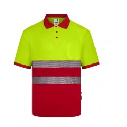 Polo poliéster reciclado alta visibilidad manga corta rojo amarillo flúor,...