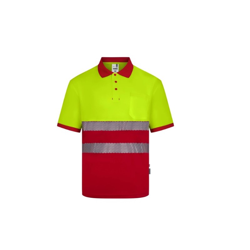 Polo poliéster reciclado alta visibilidad manga corta rojo amarillo flúor,...