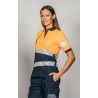 Polo alta visibilidad MUJER KINGSMANN STARLIGHT manga corta 65/35, Azul Marino con Naranja Flúor 2
