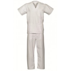 Pijama laboral blanco unisex cuello pico compuesto de chaqueta y pantalón.... 1