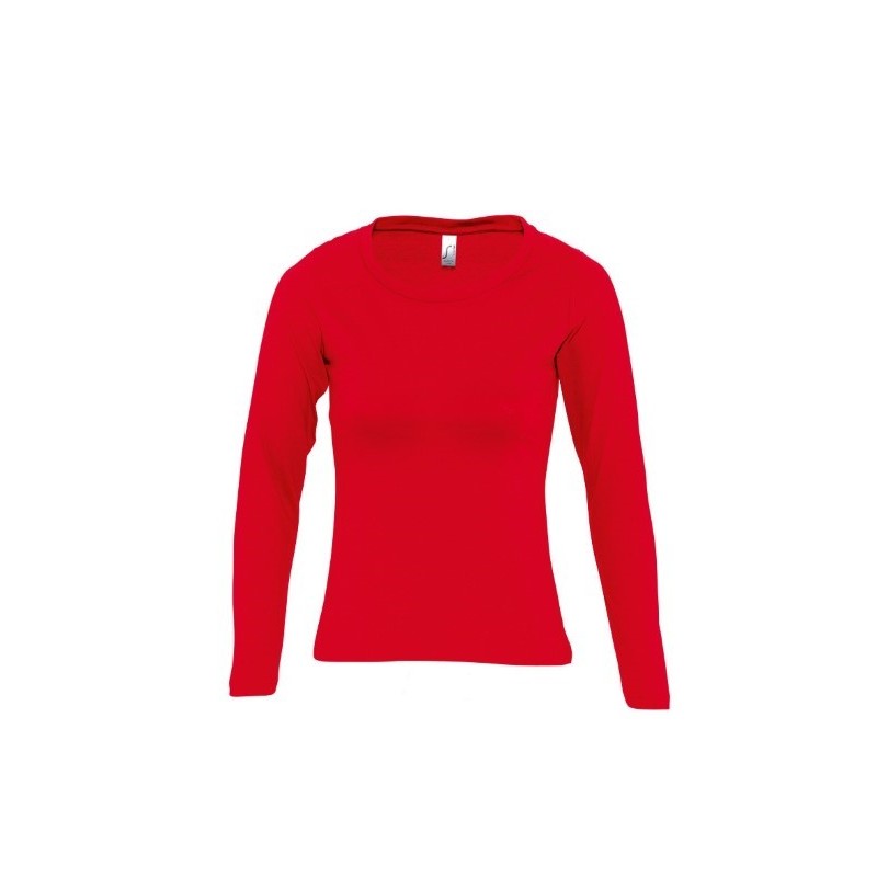 Camiseta roja de manga larga de 100 % algodón - Rojo